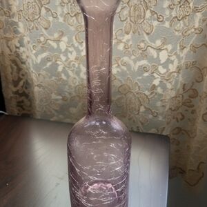Vintage Amethyst crackle glass decanter with elongated neck